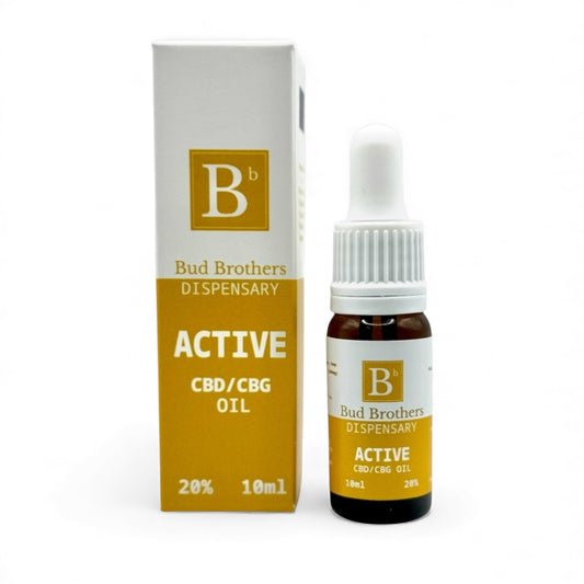Bud Brothers Active CBD/CBG oil bottle and box, full spectrum oil for focus and energy